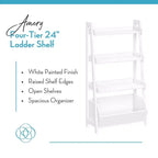 Étagère échelle à 4 niveaux de 61 cm avec bac de rangement, blanche