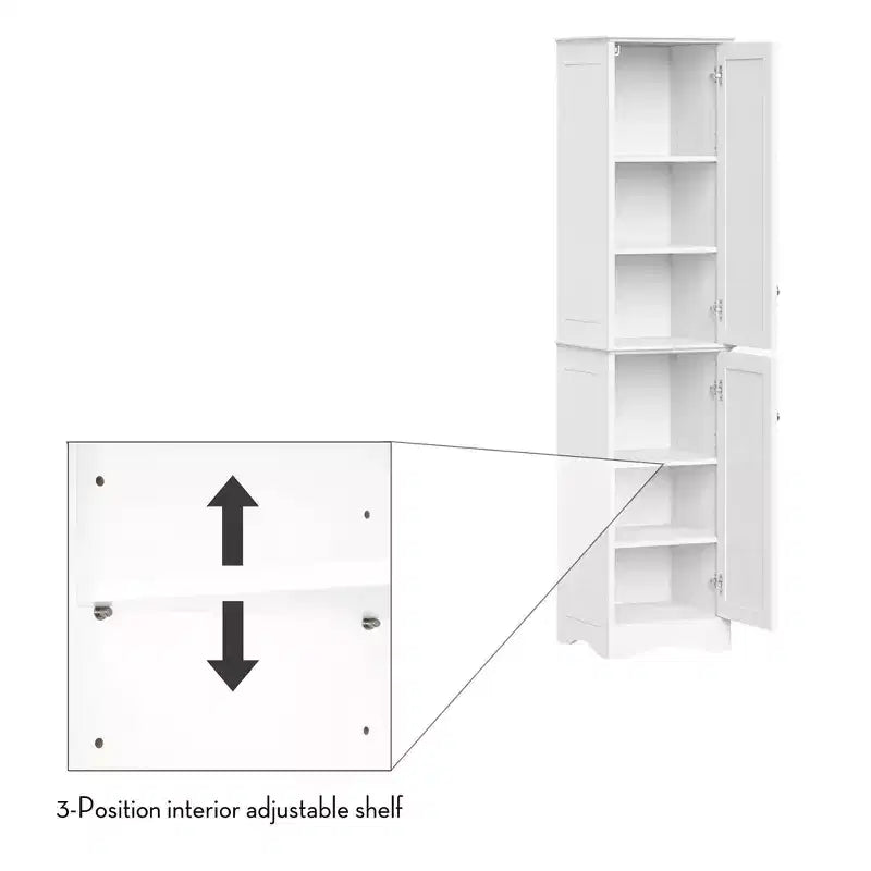 Ashland Two-Door Tall Bathroom Storage Cabinet with Adjustable Shelves, 60"H, White