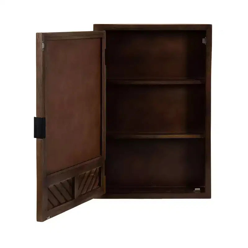 Wall-Mounted Bathroom Cabinet with Mirror, Chevron Pattern, 20"x30", Brown