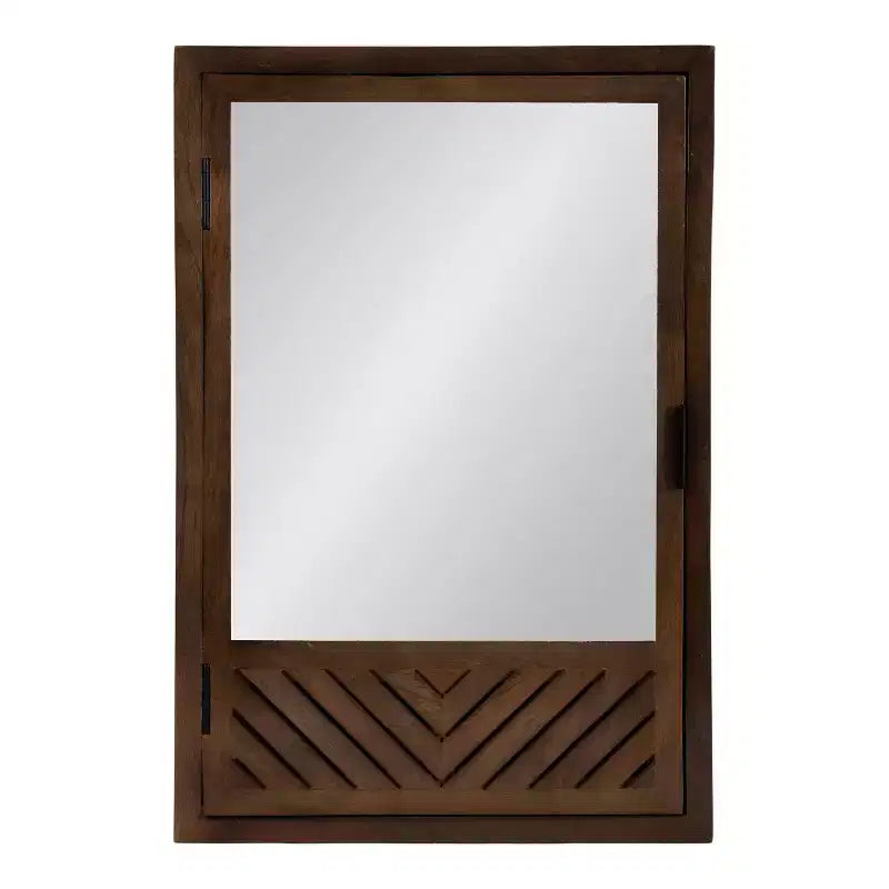 Wall-Mounted Bathroom Cabinet with Mirror, Chevron Pattern, 20"x30", Brown
