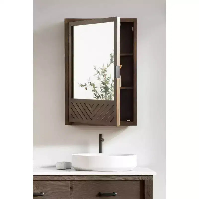 Wall-Mounted Bathroom Cabinet with Mirror, Chevron Pattern, 20"x30", Brown