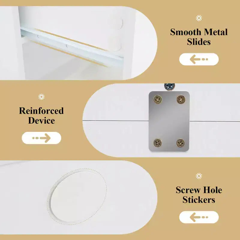 Vanity Desk with Mirror and Lights, 3 Light Modes & Adjustable Brightness, White