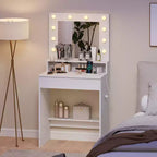 Coiffeuse avec miroir et lumières, 3 modes d'éclairage et luminosité réglable, Blanc