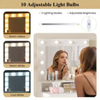 Coiffeuse avec miroir et lumières, 3 modes d'éclairage et luminosité réglable, Blanc