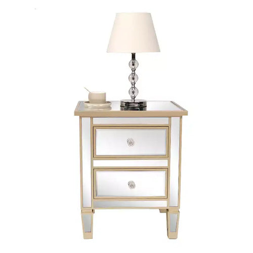 2-Drawer Nightstand with Gold Handles, 19.69"W, MDF, Modern Bedroom Side Table