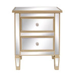 Table de chevet à 2 tiroirs avec poignées dorées, 49,99 cm L, MDF, Table d'appoint de chambre moderne