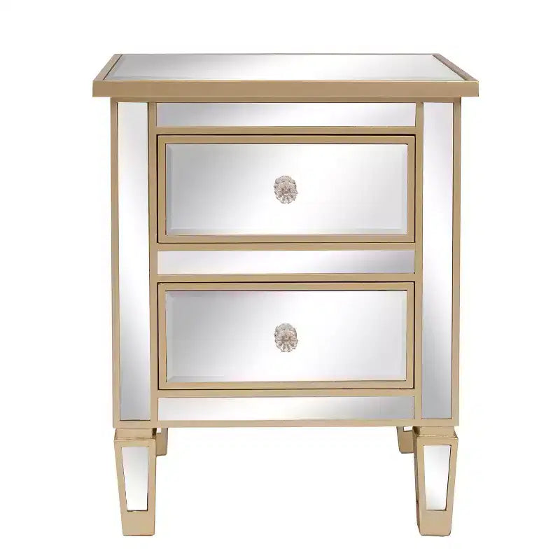2-Drawer Nightstand with Gold Handles, 19.69"W, MDF, Modern Bedroom Side Table