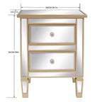 Table de chevet à 2 tiroirs avec poignées dorées, 49,99 cm L, MDF, Table d'appoint de chambre moderne