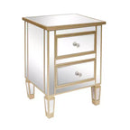 Table de chevet à 2 tiroirs avec poignées dorées, 49,99 cm L, MDF, Table d'appoint de chambre moderne