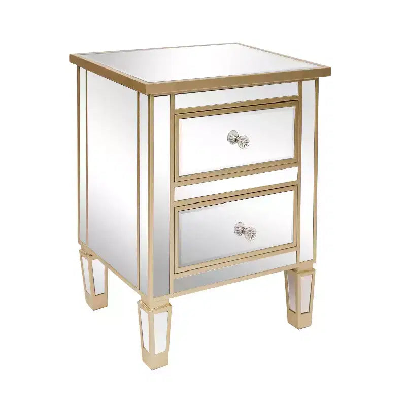 2-Drawer Nightstand with Gold Handles, 19.69"W, MDF, Modern Bedroom Side Table