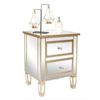 Table de chevet à 2 tiroirs avec poignées dorées, 49,99 cm L, MDF, Table d'appoint de chambre moderne