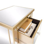 Table de chevet à 2 tiroirs avec poignées dorées, 49,99 cm L, MDF, Table d'appoint de chambre moderne