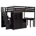 CLIHOME Full Size Loft Bed Frame with Stairs, Bookshelf, Drawers, Desk & Wardrobe, Space-Saving Multifunctional Furniture for Kids & Teens