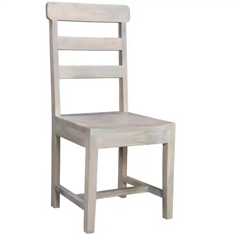 Set of Two White Wood Ladder Back Dining Side Chairs