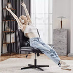 Chaise de bureau pivotante sans accoudoirs, assise large entrecroisée, rotation à 360°, inclinaison à 22°, cuir PU, supporte 136 kg, beige/noir/gris