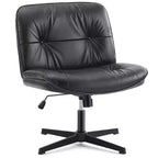 Chaise de bureau pivotante sans accoudoirs, assise large entrecroisée, rotation à 360°, inclinaison à 22°, cuir PU, supporte 136 kg, beige/noir/gris