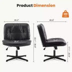 Chaise de bureau pivotante sans accoudoirs, assise large entrecroisée, rotation à 360°, inclinaison à 22°, cuir PU, supporte 136 kg, beige/noir/gris