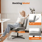 Chaise de bureau pivotante sans accoudoirs, assise large entrecroisée, rotation à 360°, inclinaison à 22°, cuir PU, supporte 136 kg, beige/noir/gris