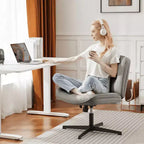 Chaise de bureau pivotante sans accoudoirs, assise large entrecroisée, rotation à 360°, inclinaison à 22°, cuir PU, supporte 136 kg, beige/noir/gris