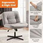 Chaise de bureau pivotante sans accoudoirs, assise large entrecroisée, rotation à 360°, inclinaison à 22°, cuir PU, supporte 136 kg, beige/noir/gris