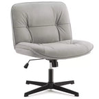 Chaise de bureau pivotante sans accoudoirs, assise large entrecroisée, rotation à 360°, inclinaison à 22°, cuir PU, supporte 136 kg, beige/noir/gris