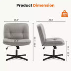 Chaise de bureau pivotante sans accoudoirs, assise large entrecroisée, rotation à 360°, inclinaison à 22°, cuir PU, supporte 136 kg, beige/noir/gris