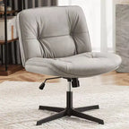 Chaise de bureau pivotante sans accoudoirs, assise large entrecroisée, rotation à 360°, inclinaison à 22°, cuir PU, supporte 136 kg, beige/noir/gris
