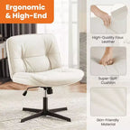 Chaise de bureau pivotante sans accoudoirs, assise large entrecroisée, rotation à 360°, inclinaison à 22°, cuir PU, supporte 136 kg, beige/noir/gris