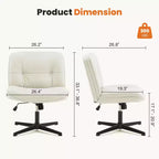 Chaise de bureau pivotante sans accoudoirs, assise large entrecroisée, rotation à 360°, inclinaison à 22°, cuir PU, supporte 136 kg, beige/noir/gris