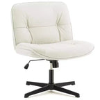 Chaise de bureau pivotante sans accoudoirs, assise large entrecroisée, rotation à 360°, inclinaison à 22°, cuir PU, supporte 136 kg, beige/noir/gris
