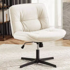 MAYEERTY Criss Cross Legged Chair, Armless Office Desk Wide Seat No Wheels, Swivel Height Adjustable Comfy