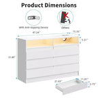 Commode double à 6 tiroirs avec lumières LED et prise de courant, commode de chambre moderne sans poignée, 2 prises secteur + 2 USB, Noir/Blanc