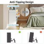 Commode double à 6 tiroirs avec lumières LED et prise de courant, commode de chambre moderne sans poignée, 2 prises secteur + 2 USB, Noir/Blanc