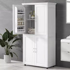 Tall & Wide Bathroom Floor Storage Cabinet, 4-Door Freestanding Cabinet with Adjustable Shelves, White - ModernLuxe