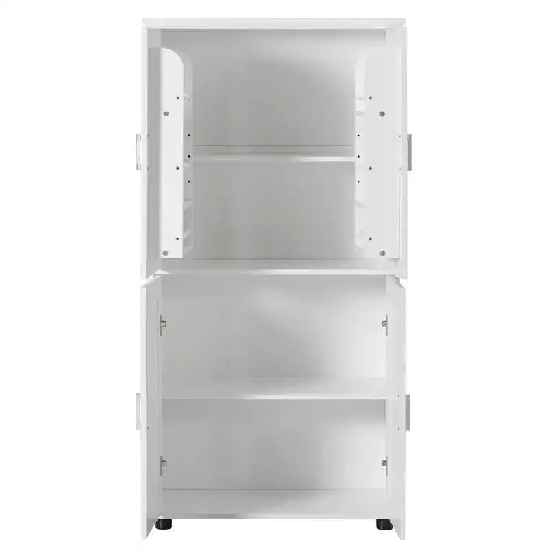 Tall Bathroom Storage Cabinet, 4-Door Freestanding Floor Cabinet with Adjustable Shelves, 62"H x 31"W, White