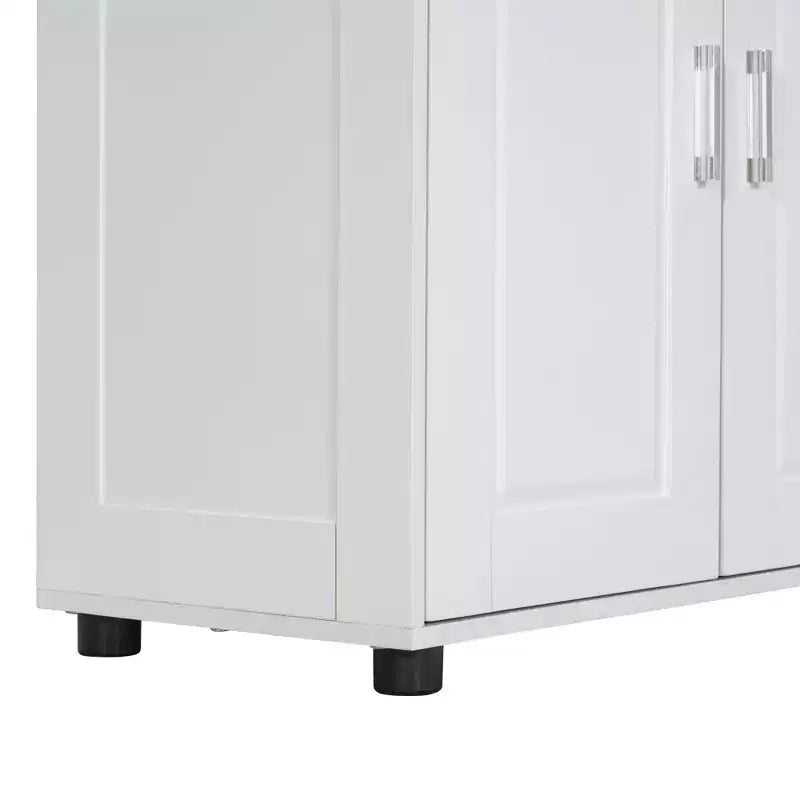 Tall Bathroom Storage Cabinet, 4-Door Freestanding Floor Cabinet with Adjustable Shelves, 62"H x 31"W, White
