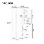 Meuble de Rangement Haut pour Salle de Bain, Armoire sur Pied 4 Portes avec Étagères Réglables, 157,5 cm H x 78,7 cm L, Blanc