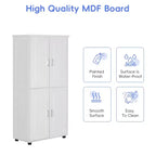 Meuble de Rangement Haut pour Salle de Bain, Armoire sur Pied 4 Portes avec Étagères Réglables, 157,5 cm H x 78,7 cm L, Blanc