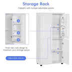 Meuble de Rangement Haut pour Salle de Bain, Armoire sur Pied 4 Portes avec Étagères Réglables, 157,5 cm H x 78,7 cm L, Blanc