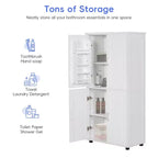 Meuble de Rangement Haut pour Salle de Bain, Armoire sur Pied 4 Portes avec Étagères Réglables, 157,5 cm H x 78,7 cm L, Blanc