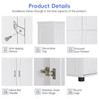 Meuble de Rangement Haut pour Salle de Bain, Armoire sur Pied 4 Portes avec Étagères Réglables, 157,5 cm H x 78,7 cm L, Blanc