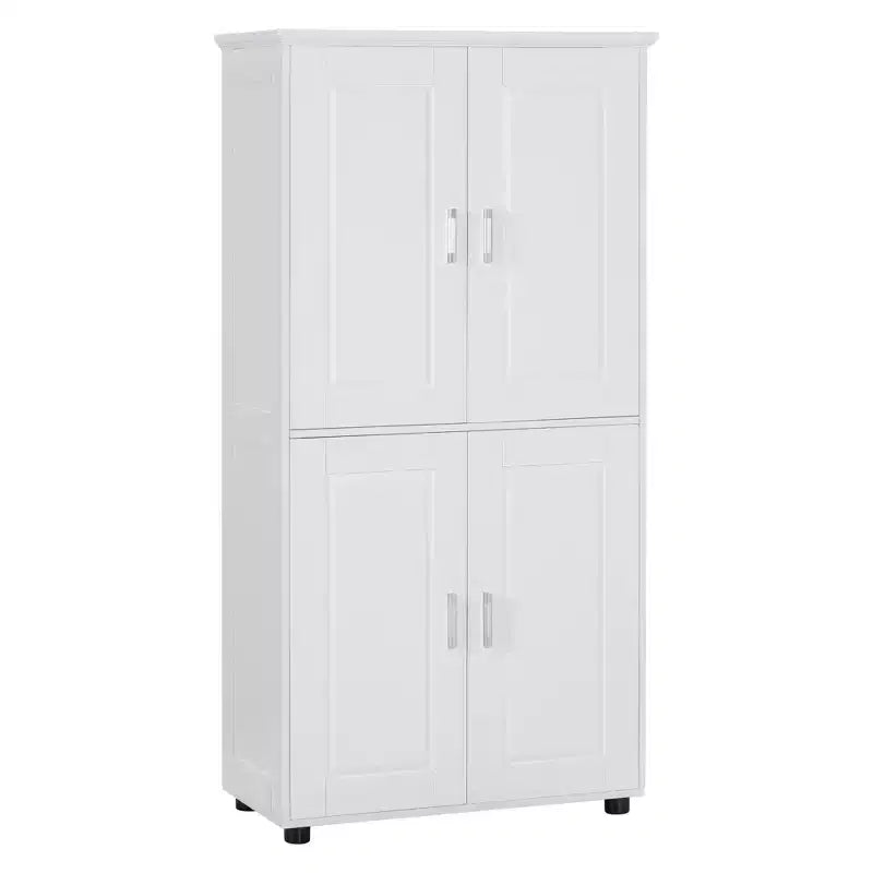 Tall Bathroom Storage Cabinet, 4-Door Freestanding Floor Cabinet with Adjustable Shelves, 62"H x 31"W, White
