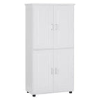 Meuble de Rangement Haut pour Salle de Bain, Armoire sur Pied 4 Portes avec Étagères Réglables, 157,5 cm H x 78,7 cm L, Blanc