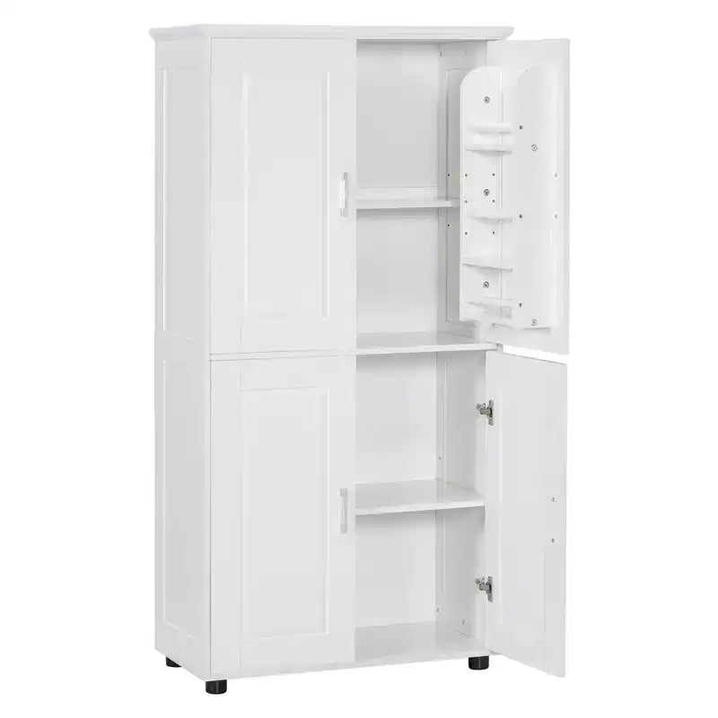 Tall Bathroom Storage Cabinet, 4-Door Freestanding Floor Cabinet with Adjustable Shelves, 62"H x 31"W, White