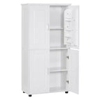 Meuble de Rangement Haut pour Salle de Bain, Armoire sur Pied 4 Portes avec Étagères Réglables, 157,5 cm H x 78,7 cm L, Blanc