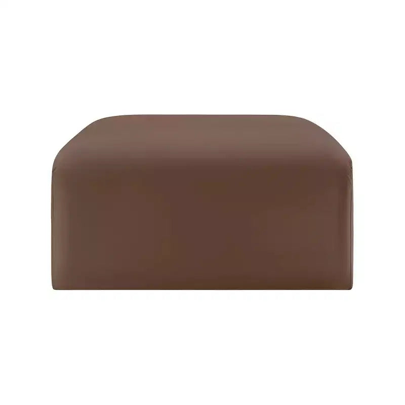 Arc Vegan Leather Ottoman, Channel Tufted, Eucalyptus Wood Frame, 31"x31"