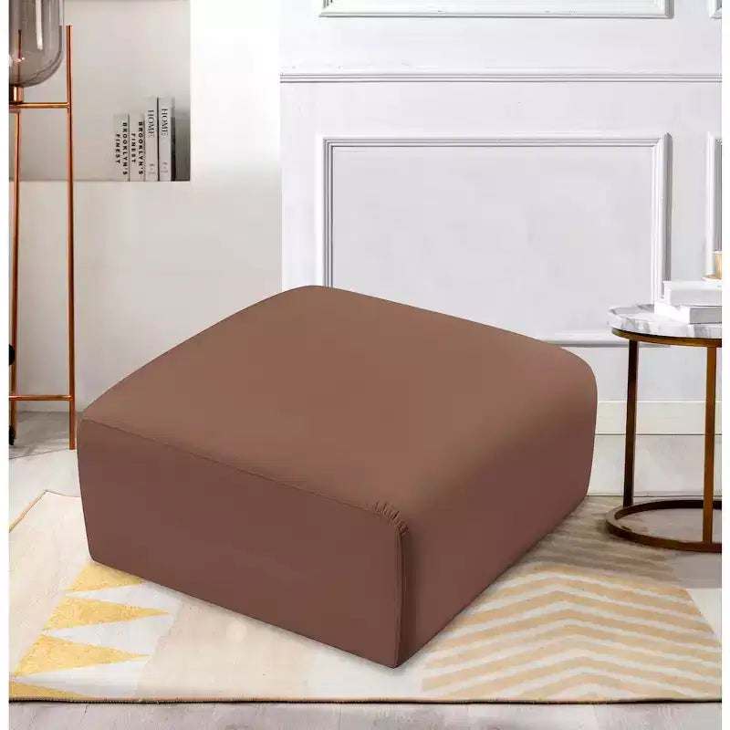 Arc Vegan Leather Ottoman, Channel Tufted, Eucalyptus Wood Frame, 31"x31"