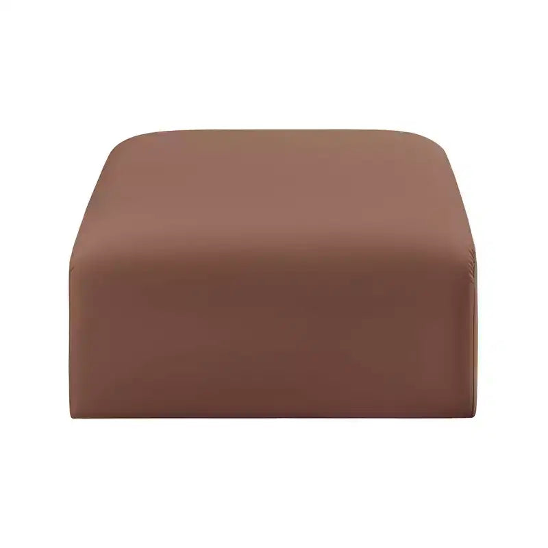 Arc Vegan Leather Ottoman, Channel Tufted, Eucalyptus Wood Frame, 31"x31"