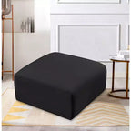 Pouf Arc en cuir végétalien, capitonnage en canaux, cadre en bois d'eucalyptus, 31"x31"
