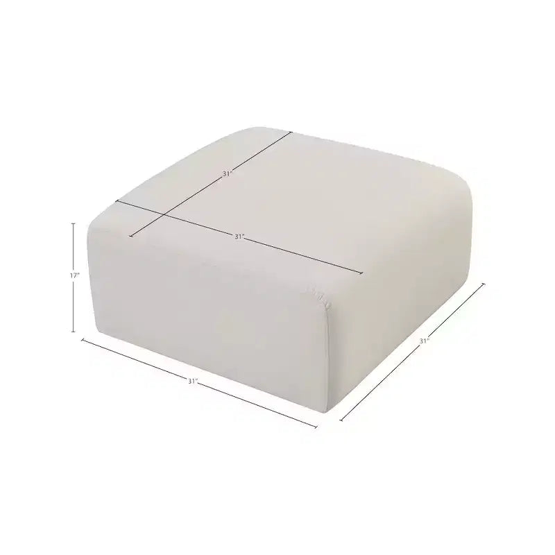 Arc Vegan Leather Ottoman, Channel Tufted, Eucalyptus Wood Frame, 31"x31"